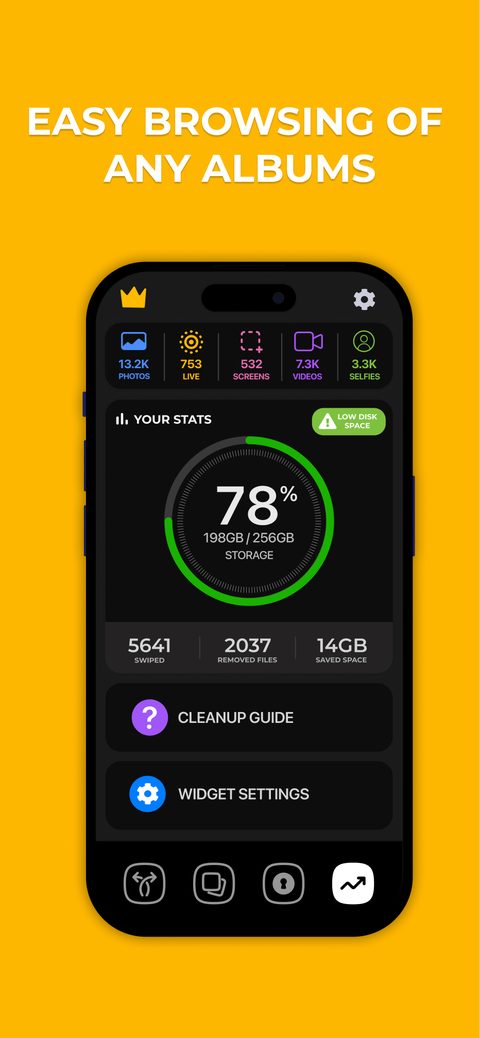 Swipe Photo Cleaner screenshot showing storage savings overview